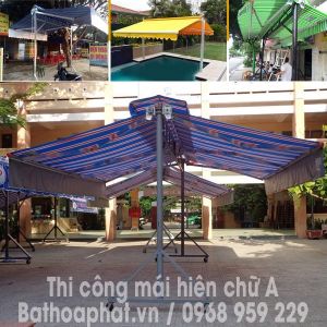 Thi công mái hiên chữ A chân có bánh xe đẩy để di chuyển